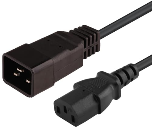 PremiumCord Cordon d'alimentation 230V 3m, Câble d'alimentation 10A, IEC 320, Prise à Fiche, IEC 320 C13 pour C20, Couleur Noire