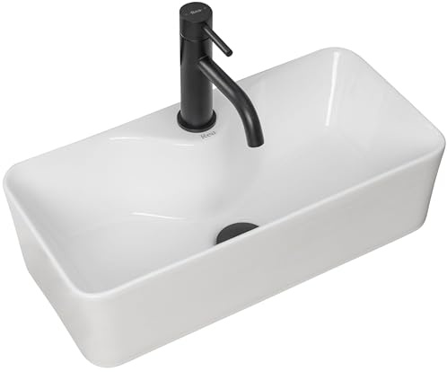 Rea Aufsatzwaschbecken Mery Waschtisch Handwaschbecken Waschschale Waschbecken für Badezimmer aus hochwertiger Keramik (Weiß)