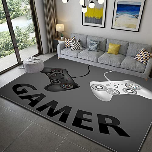 Kinderteppich Gamepad 3D Wohnzimmer Schlafzimmer Rutschfester Gamer-Teppich Aquarell Graffiti-Spritzer Spielkonsole Gaming Innen-Fußmatte Badematte Krabbelmatte für Kinder (Grau,140 x 180 cm)