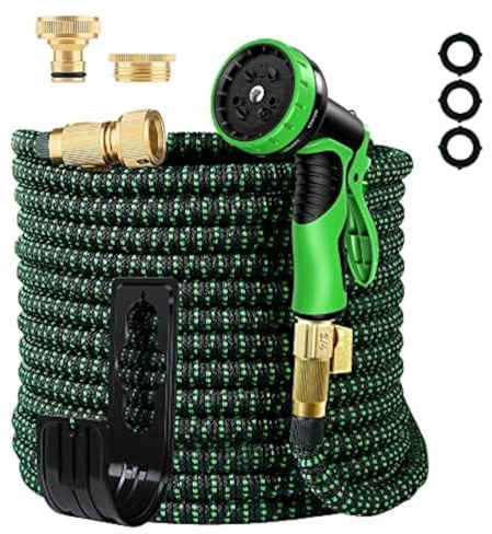 Flexibler Gartenschlauch Erweiterbarer Wasserschlauch mit 10-Brause Adapter aus Messing Aufhänger Bewässerung Gartenarbeit einziehbarer Schwerlastschlauch 4-lagiger Latexkern Anschluss(22.5M, grün)