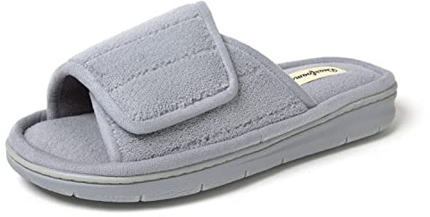 Dearfoams Women's Adjustable Indoor/Outdoor Machine Washable Memory Foam Slide Slipper, Sleet Terry, 9-10
