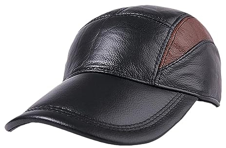 Leder Baseball Mütze Basecap Herren Baseball Kappe,Verstellbar Ledercap Schirmmütze