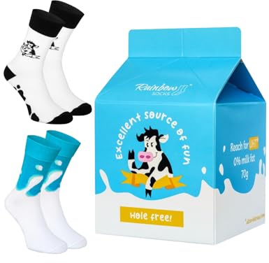 Rainbow Socks - Uomo Donna Colorati Latte o Vegetale Latte Calzini - Vegan Milk Socks Box - Milk Socks Box - 2 Paia
