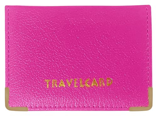 FATASH Travel Card Holder, PU Leather Oyster Card Cover, Bus Pass, Rail Ticket, Photo ID Wallet with 4 Pockets, Compact & Slim Unisex RFID Blocking Credit Card Case for Men, Women & Kids - Pink