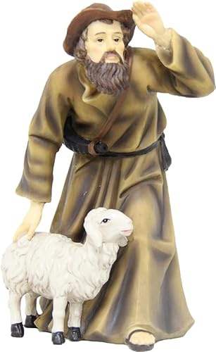FADEDA Hirte mit Schaf/Höhe:13 cm/handbemalt/detailgetreue Krippen Figuren - Weihnachten Tisch Dekoration Krippe Zubehör