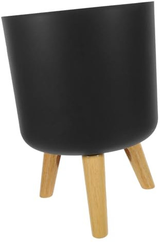 Warmhm Moderner Bodenblumentopf Mit Holzsockel Großes Pflanzgefäß Für Zimmerpflanzen Grauer Kunststoff Blumenbehälter Für Büro Wohnzimmer Und Garten