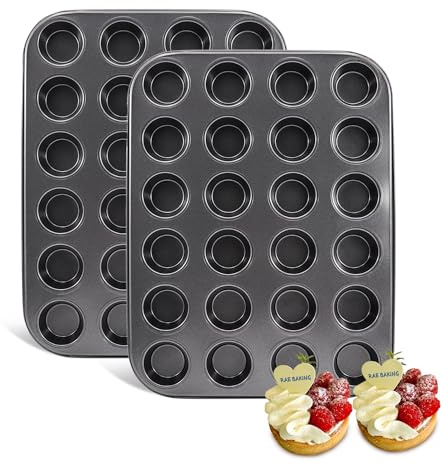 MARIWEI 2 Pack Premium Bakeware 24-Cup, Mini Muffin Pan, Dishwasher Oven Safe (Black, Steel)