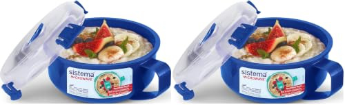 Sistema Microwave Frühstücksschale | Runde Frischhaltedose für die Mikrowelle, mit Deckel | 850 ml | BPA-frei | blau/transparent | 1 Stück (Packung mit 2)