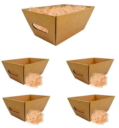 5 Paniers Cadeaux Vides 26X17X11 cm avec 125g de Papier de Pin Remplissage - Coffret en Carton sans Couvercle, Corbeilles, Cadeaux Personnalisés, Anniversaire, Noël, Pâques, Saint-Valentin, Fêtes
