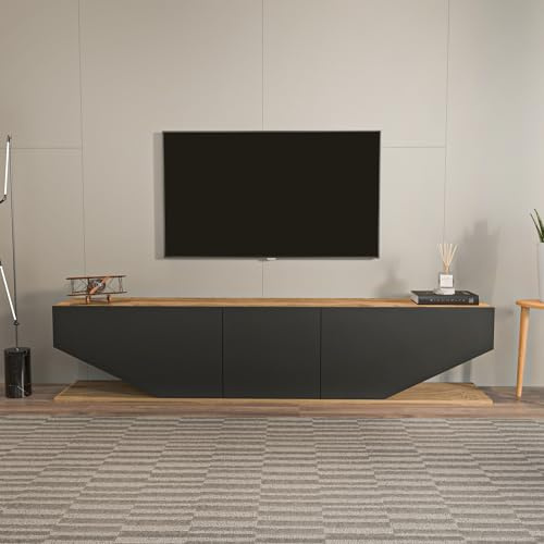 DECOROTIKA Meuble TV 180 cm Moderne avec Rangement et Portes – Noir et Chêne