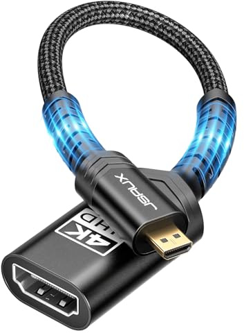 JSAUX 4K Micro HDMI auf HDMI Adapter 1 Packung-Schwarz | 4K@60Hz HDR 3D 18Gbps, Micro HDMI Stecker auf HDMI Adapter Kompatibel Mit Raspberry Pi 5/4,Hero,Kameras A6300/A6400