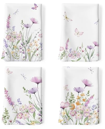 Arquiel Küchentücher Baumwolle 4 Stück, Geschirrtücher 100% Baumwolle Lila Blume Küchenhandtuch Set Multi-Purpose Hochwertige Küche Trockentuch Bar Handtücher 48 x 70CM