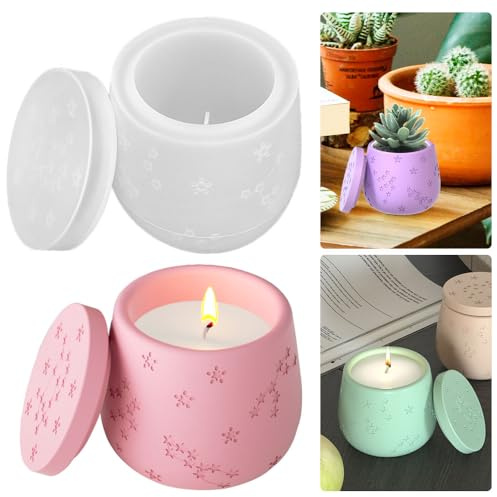 Portacandele in silicone con coperchio, stampo in silicone, per candele, per calcestruzzo, candele, candelabri, portacandele, in silicone, per tealight, in resina epossidica, per vasi