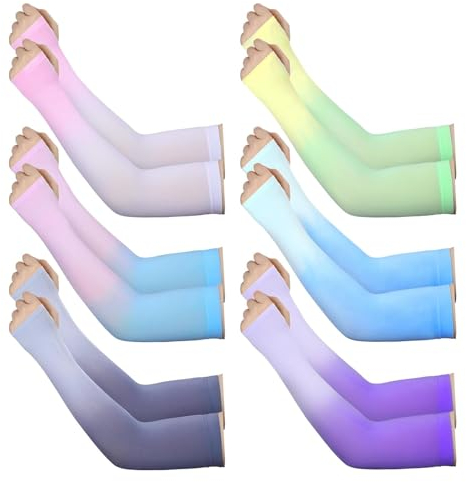 HAIWILL Lot de 6 paires de manchons de refroidissement UPF 50+ - Protection UV - Protection solaire avec trou pour les pouces - Respirantes - Antidérapantes - Pour l'été - Pour homme et femme - Sport