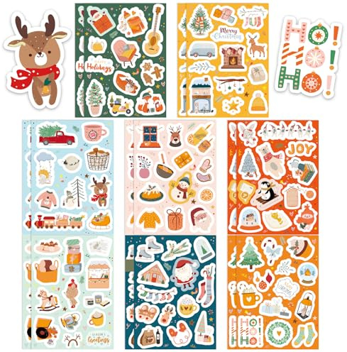 BETESSIN Aufkleber Weihnachten - 16 Bögen Weihnachtssticker mit 100+ Weihnachtsmotiven - Weihnachtsaufkleber zum Gestalten von Weihnachtskarten, Adventskalender, Scrapbook, Fotoalben