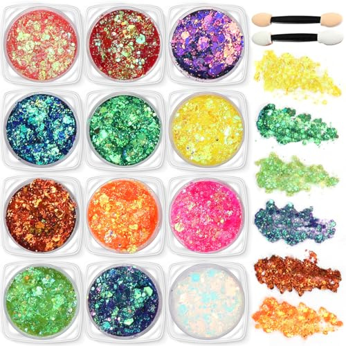 Cadimus Gesichtsglitzer,12 Stück Body Glitter Gel,Pailletten Gel,Glitzer Schminke Gesicht,Karneval Make-up Körperglitzer,Glitzerdeko für Halloween, Karneval, Kostümparty