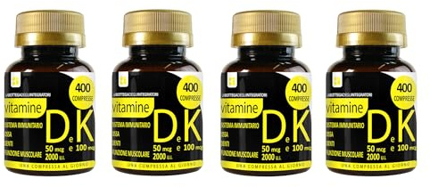 Vitamine DK 1600 Compresse 1 al giorno | D3 2000 U.I. da Lichene K2 100 µg da Natto| Non di origine animale | Sistema Immunitario Ossa e Denti LA BOTTEGA DEGLI INTEGRATORI
