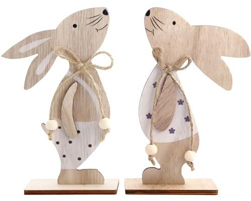 Ourdort 2 Piezas Soportes Decorativos para Pascua,Conejo Decorativo Pascua,Decoración de Pascua de Madera,Madera de Decoración de Conejito de Pascua,Conejitos de Pascua para Pararse (2a)