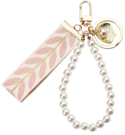 YangQian Handy-Anhänger, Armband, Handyhülle, Handgelenkschlaufe, Kette, Geldbörse, Rucksack, Tasche, Schlüsselanhänger, Zubehör, Dekoration, Schlüsselanhänger, Schlüsselanhänger mit rosa Perlen,