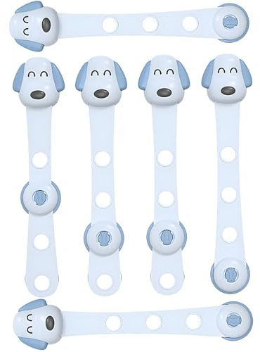 6 Stück Kindersicherung Schrank, Schränkeschlösser Selbstklebende Schubladenschlösser für Babys und Kleinkinder, Schubladensicherung für Möbel, Küche, Schranksicherung Baby Mit Kleber(Welpenform Blau)