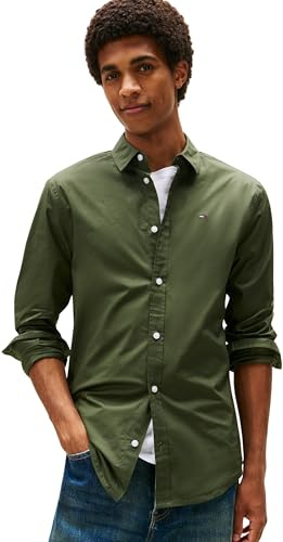 Tommy Jeans Camisa Hombre Original Stretch Manga Larga, Verde (Pewter Green), XL