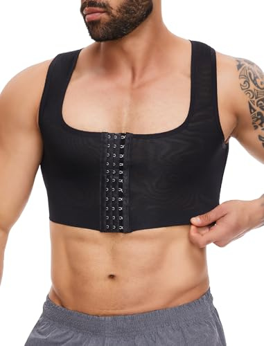 MISS MOLY Shapewear da Uomo, Fascetta per il Petto, senza Maniche, Fascetta Trasparente, Compressione, Reggipetto Elastico, Snellente, per Uomo, Canottiera Modellante, Body Shaper, Gilet, Nero , M