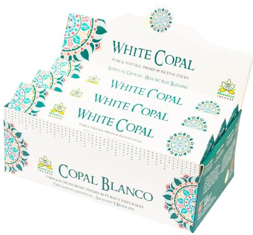 Himalaya Premium White Copal Duft Räucherstäbchen 12er-Pack (15g pro Packung) - Ideal für Meditation, Yoga, Gebet, Entspannung, Reinigender Harzduft Luft mit Kajal