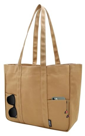 TeeYee Damen Handtasche Multitasche Canvas Tote Bag Shopper für Bücher | Einfarbige Mehrfachtasche für Reisen,Alltag Tasche,Shopper für Schule,Handtasche für Arbeit,Einkaufstasche mit Reißverschluss