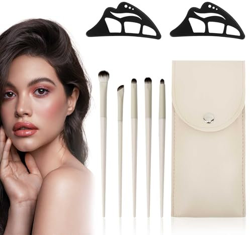 FIDWALL Lot de 2 pochoirs maquillage en silicone pour fard à paupières & 5 pinceaux fard à paupières avec étui, pochoir eyeliner yeux, outil maquillage pour les yeux, maquillage femme rapide