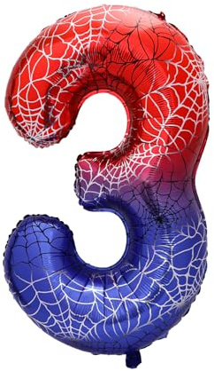 Spider Theme Number Foil Balloon, 40 Inch Aluminum Film Balloon Red Cartoon Party Decorations for Boys Birthday Baby Shower Anniversary Supplies (Number 3)