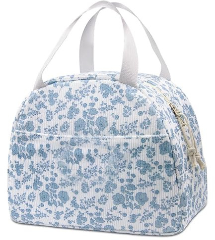 EDLMKM Insulated Lunch Bag for Women Kids, Blue Flower Insulated Lunch Bag for Girls, Thermal Leak-Proof Organizer, for Work School Picnic Travel Beach Gifts