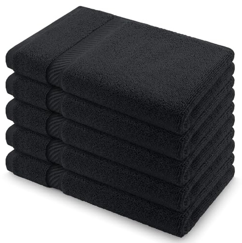 Homaxy Handtücher Set 5er-Pack, Schwarz | 5 Gästetücher 30x50 cm| 100% Baumwolle, 500g/m², OEKO-TEX Zertifiziert, Weich&Saugstark, Pflegeleicht, Vielseitig Einsetzbar