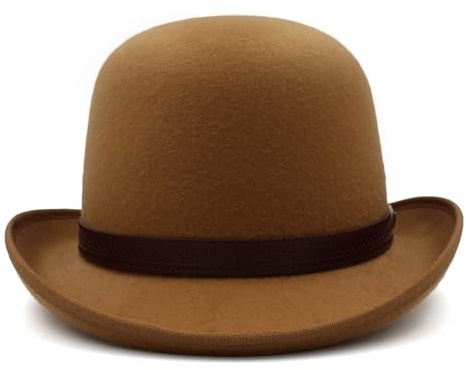 RUIPOCX Klassischer Bowlerhut aus Kunstwolle for Damen und Herren, Flache Oberseite, for den Gentleman, Jazzhut(Khaki)