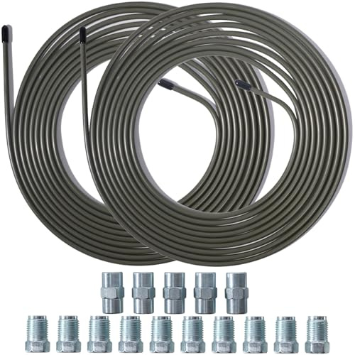 10m Bremsleitung Ø 3/16 (4,75 mm) mit 10 Gewindeverbindungen und 5 Anschlussklemmen, Kupferbeschichtete Stahlleitung, Hochdruckbeständig und rostfrei für Hydraulische Bremssysteme in Kraftfahrzeugen