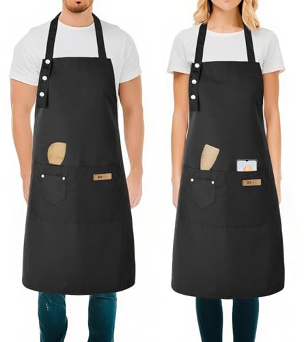 lafo 2er Pack Schürze Verstellbare Küchenschürze Unisex Kochen Backen | 60% Baumwolle, 40% Polyester, große Taschen und verstellbarer Halsriemen für komfortables Arbeiten im Alltag