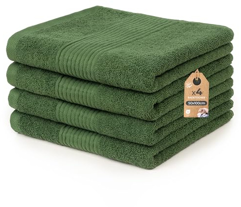 Cloud Pillow 4er Pack Handtuch Set 50x100 cm 100% Baumwolle, 500 g/m2 | Handtücher, Frottee weich, saugstark und langlebig, Oeko-TEX, ideal für Hotel, Spa & Gäste - Grün