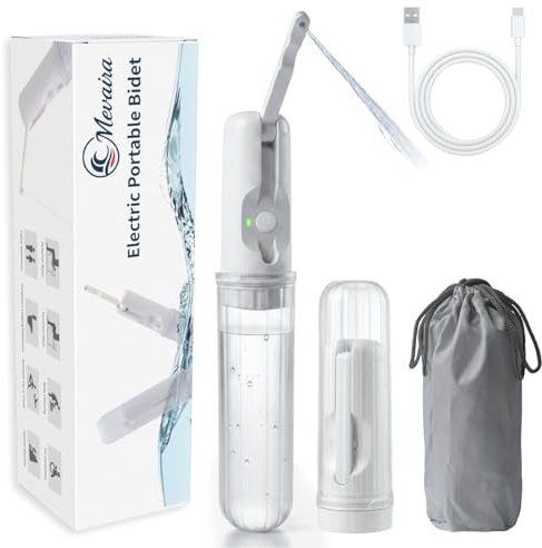 Mevaira Portable Bidet for Travel – Electric Sprayer with 3 Pressure Modes, USB-C Fast Charging, LED Indicator, 180ml Tank & Waterproof Handheld, Bottle Adapter for Home, Travel and Postpartum Hygiene