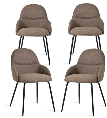 Goeurvant Esszimmerstühle 4er Set mit Armlehne – Ergonomische Polsterstühle, Moderne Küchenstühle mit Leinenbezug & Metallbeinen, Gepolsterte Stühle für Wohnzimmer, Esszimmer, Küche，Braun