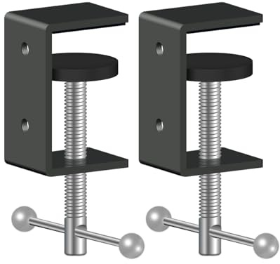 Jhanw 2 Stück 2,5 cm robuste schwarze C-Klemmen für Schreibtisch & Tisch, 0-3,8 cm Spannbereich, 2 Befestigungslöcher, Metall-Werkbankklemmen, Girlandenklemmen, Mantelklemme