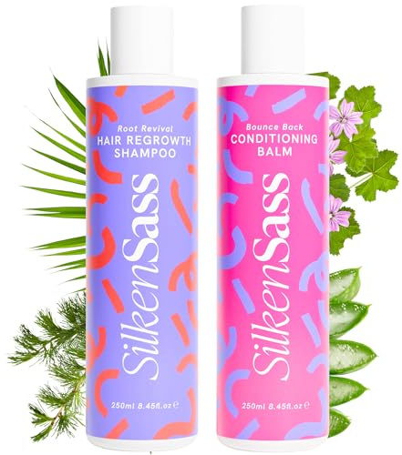 Silken Sass Hair Growth Shampoo and Conditioner Set - Redensyl & Saw Palmetto DHT Blocker Duo for Thinning Hair - Root Revival & Bounce Back Volumizing Kit with Caffeine, Biotin & Rice Protein