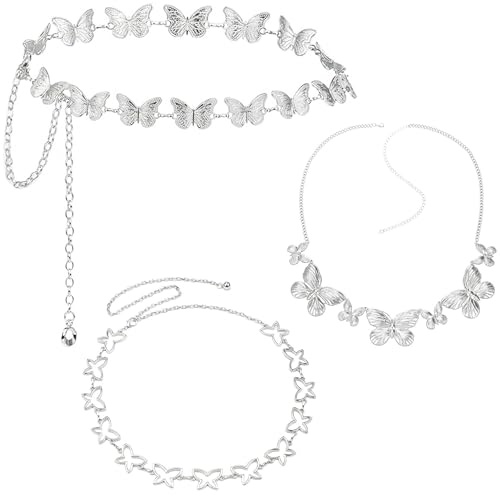 Bangbobi 3 Schmetterlings-Taillenkette Accessoires Verstellbare Silberkette Taillengürtel Damen-Körperkette Bauchtanz-Taillenkette