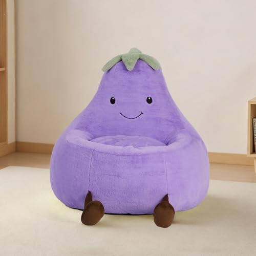 NEWBULIG Bean Bag Chair for Kids, Toddler Reading Comfy Sofa with Washable Soft Faux Rabbit Plush Cover, Kids Eggplant Bean Bag Chair for Bedroom, Playroom Living Room, Ages 4-12, 24 Inch, Purple
