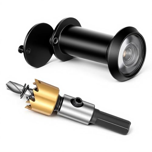 Türspion Mit Sichtschutz, 200° Weitwinkel Optische Glaslinsen Bohrloch 16mm Mattschwarz Messing Spion Mit Bohrer Einstellbare Länge Türspion Für 35-60mm Dicke Türen