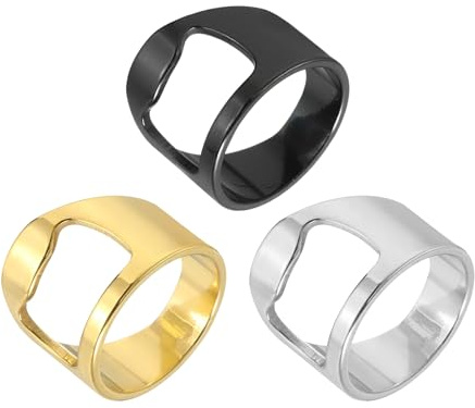 sourcing map 3 anillos abrebotellas, anillo de acero de titanio, abridor de tapas de botellas, herramienta creativa de apertura de cerveza para hombres y mujeres, fiesta, bar, suministros de regalo