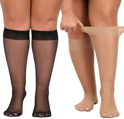 Yilanmy 6 Pairs Knee High Socks for Women Plus Size Pop Socks 15 Denier