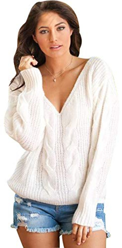 Pengniao Pull Maille Femme Col V Oversize Tricot Pull Grosse Maille Epais Femme Chandail Femme Large Pull Torsadé Manche Longue Femme Chaud Loose Ample Hiver Chandails Sweater Manches Longues Femme