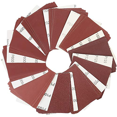 LotFancy 1/4 Sheet Sandpaper for Palm Sander, 50PCS 60 80 120 180 240 320 400 600 800 1000 Grit Sanding Sheets Assortment for Car and Wood, Plain Backing Sand Paper, 5.5”x 4.5”