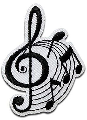 Mono-Quick Noten Notenschlüssel Musik Aufnäher zum Aufbügeln 4,1 x 3,7 cm Bügelbild für Erwachsene mit Peace Frieden, Bügelpatch Patches Bügelflicken