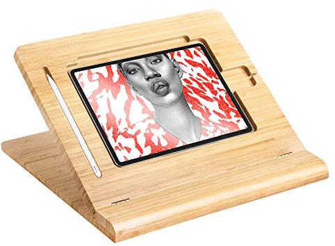 ELETIUO Support de Tablette de Bureau réglable en Hauteur, Support Pliable en Bambou, Support Portable Multi-Angle, Compatible avec iPad Pro 3/4e génération 12,9