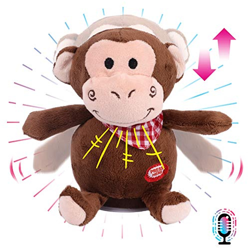 Hopearl Sprechender AFFE Wiederholt Gesagtes Nickend Elektrisch Interaktiv Animiertes Spielzeug Sprechendes Plüschtier Geburtstagsfest für Kleinkinder, 16,5 cm